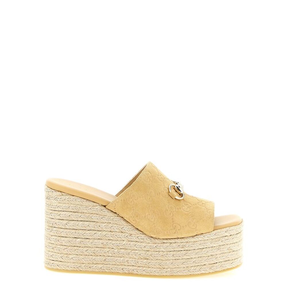 Gucci Beige Calfskin Wedge Women's Sandals